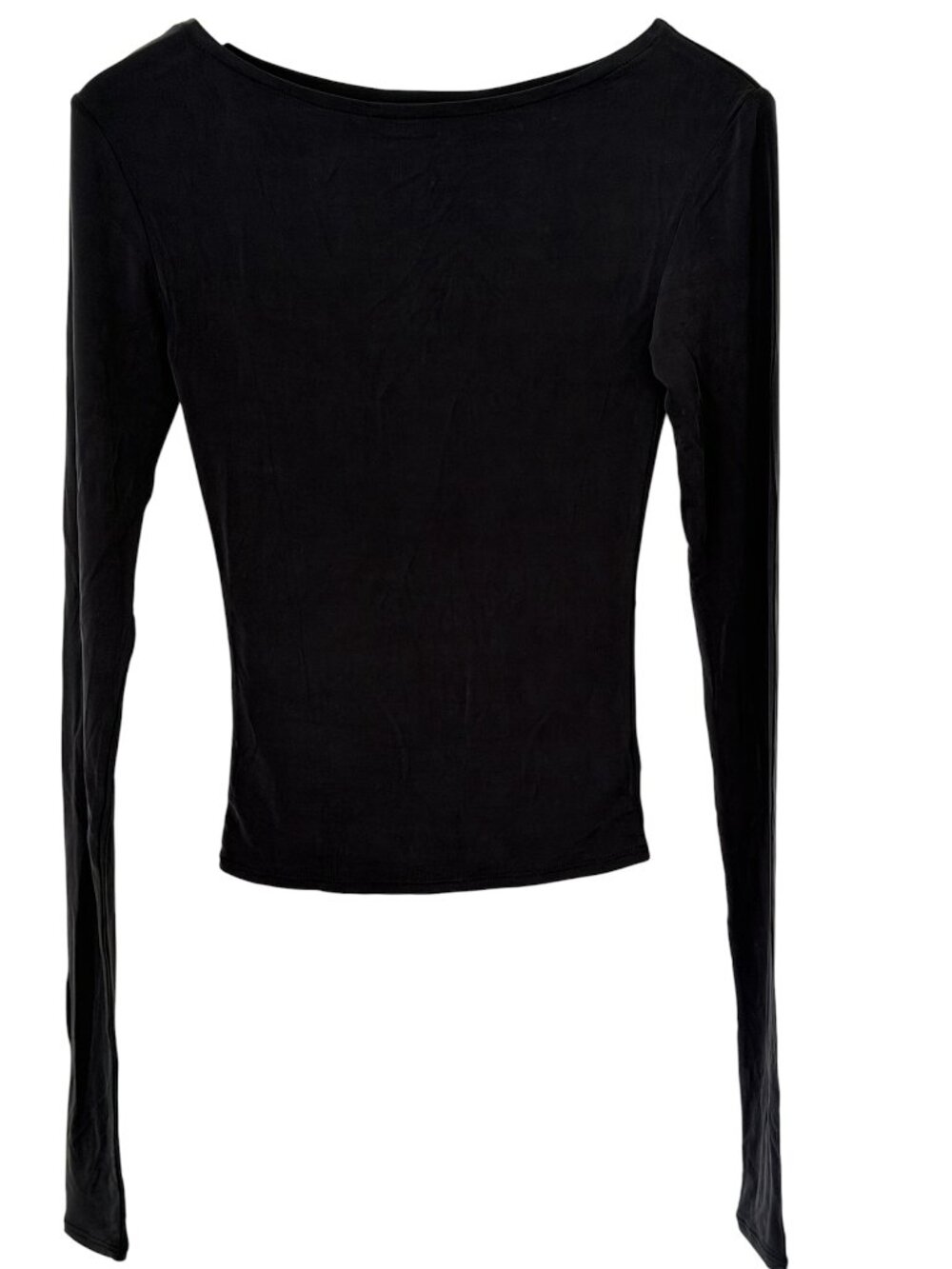 NWT khy by Kylie Jenner Black Buttery Soft Cupro Boat Neck Long Sleeve Top XXS